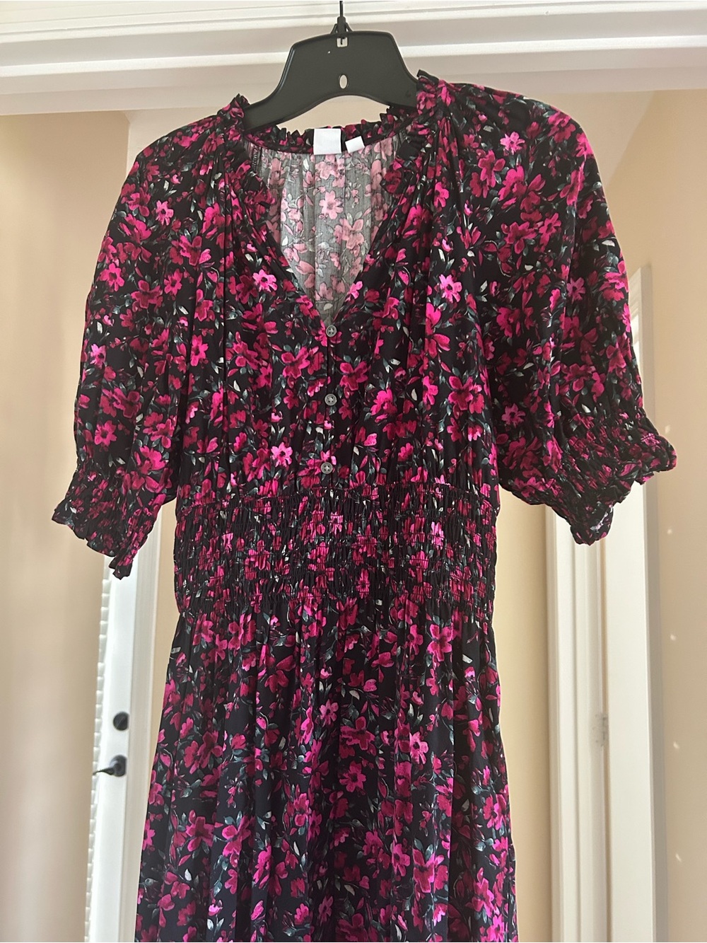GAP Floral Black and Pink Size Small Short Sleeve Maxi Dress - Picture 7 of 7